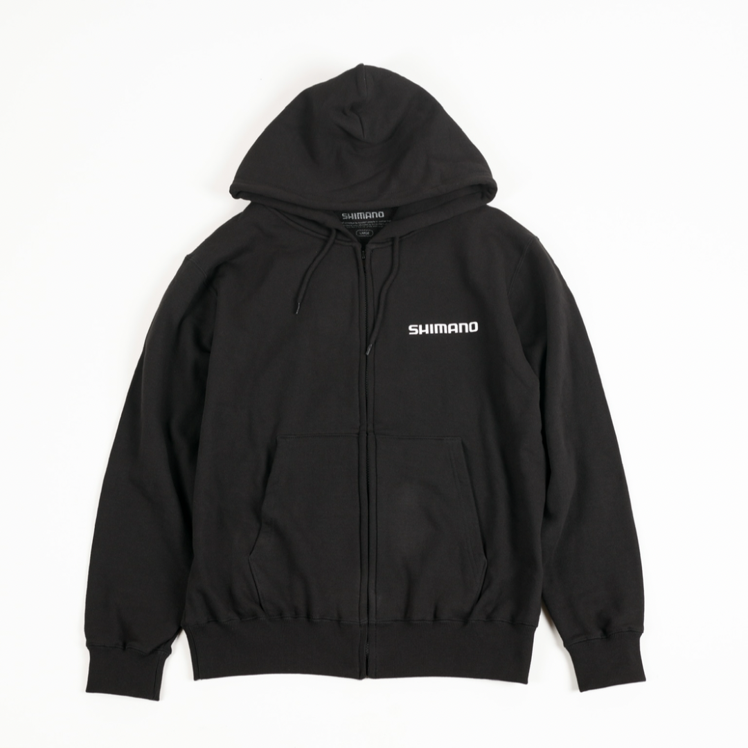 SHIMANO ブラック ジップアップ SHIMANO Big Logo Zip-up Hoodie – Black | シマノショップ